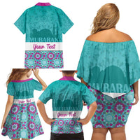 Personalised Eid Mubarak Family Matching Off Shoulder Short Dress and Hawaiian Shirt Eid al-Fitr