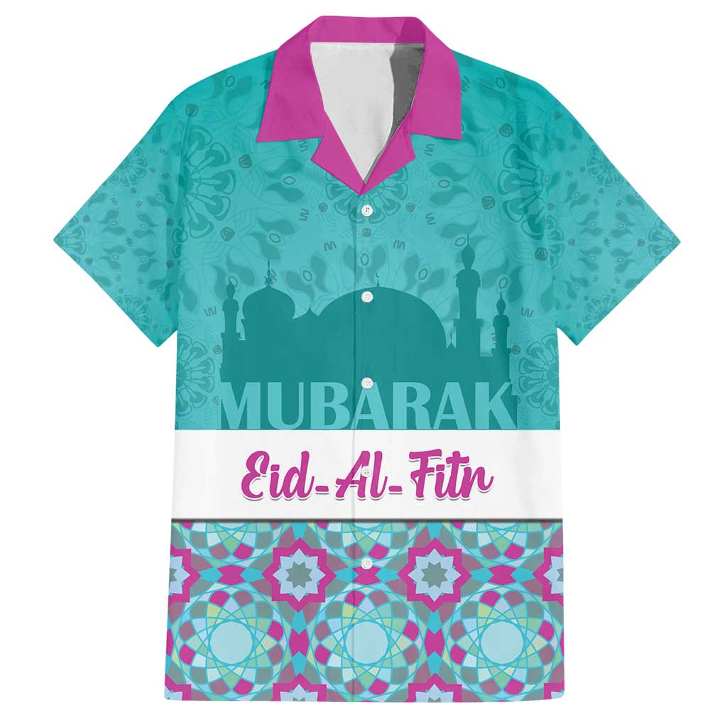 Personalised Eid Mubarak Family Matching Off Shoulder Short Dress and Hawaiian Shirt Eid al-Fitr
