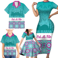 Personalised Eid Mubarak Family Matching Short Sleeve Bodycon Dress and Hawaiian Shirt Eid al-Fitr
