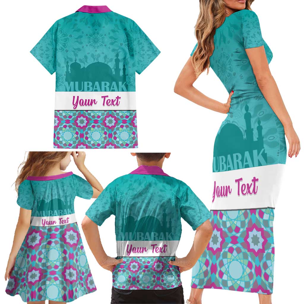 Personalised Eid Mubarak Family Matching Short Sleeve Bodycon Dress and Hawaiian Shirt Eid al-Fitr