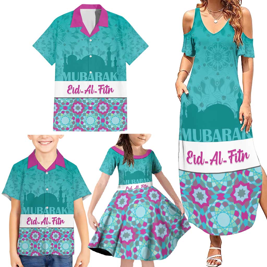 Personalised Eid Mubarak Family Matching Summer Maxi Dress and Hawaiian Shirt Eid al-Fitr
