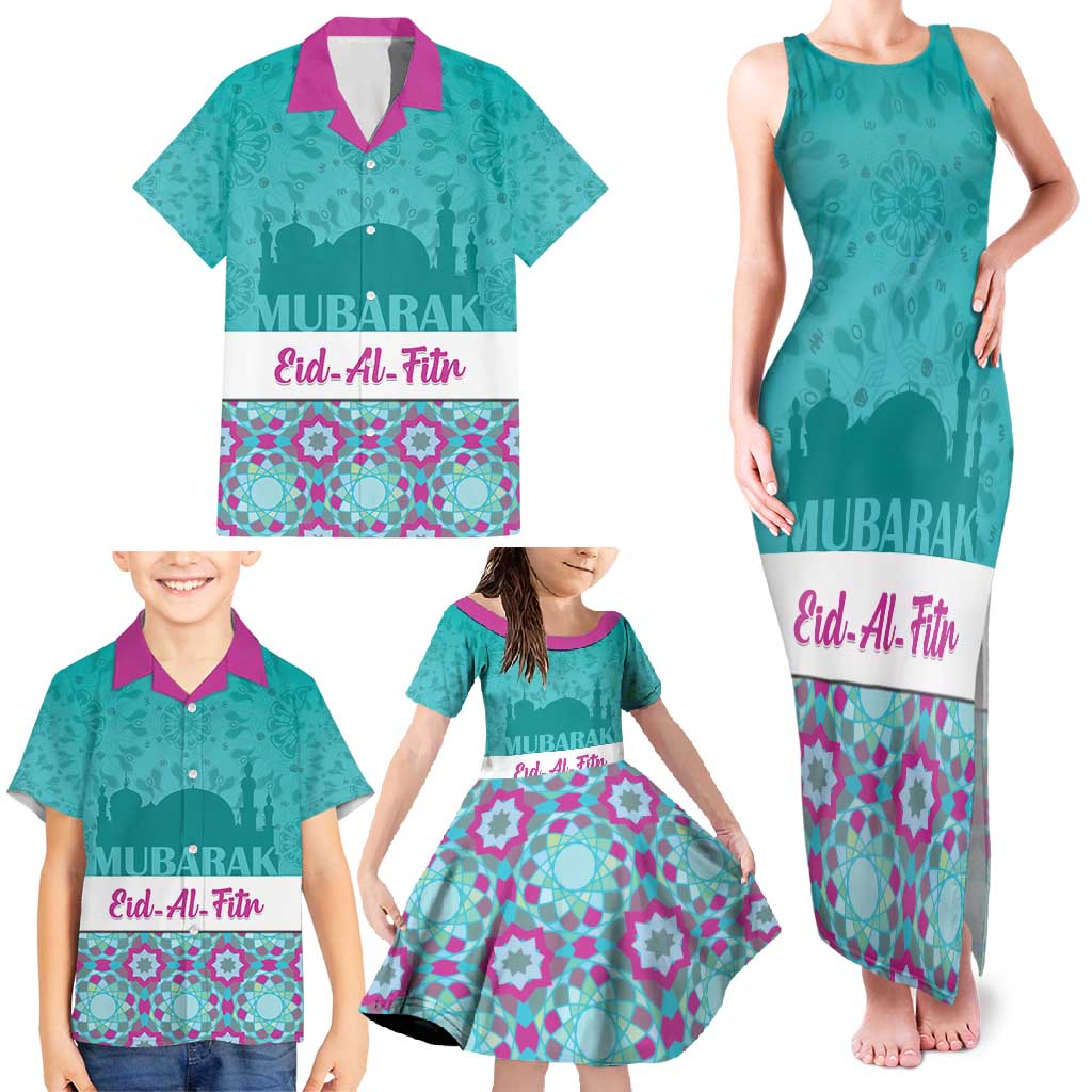 Personalised Eid Mubarak Family Matching Tank Maxi Dress and Hawaiian Shirt Eid al-Fitr