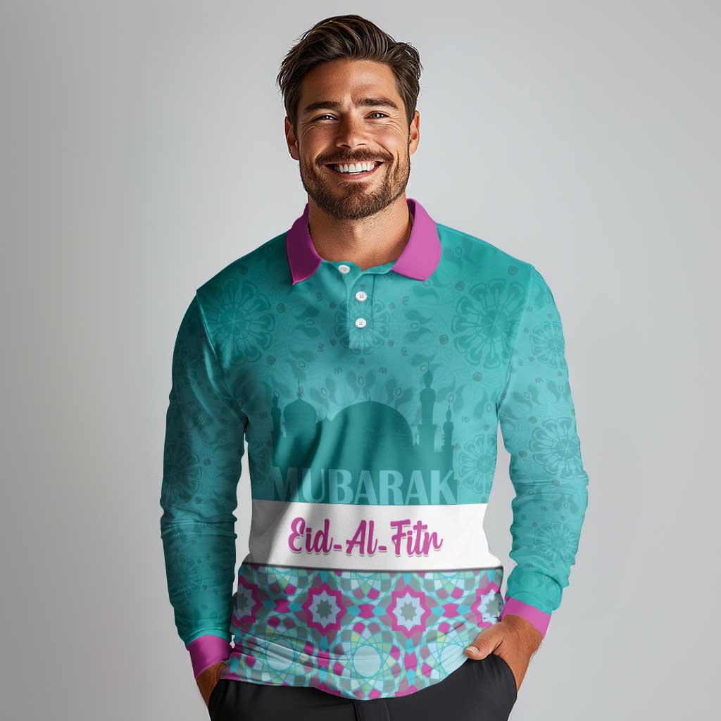 Personalised Eid Mubarak Long Sleeve Polo Shirt Eid al-Fitr
