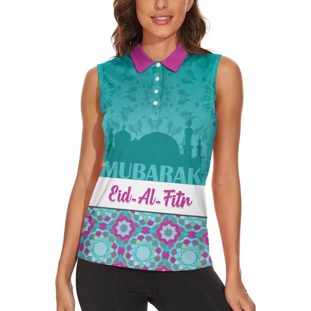 Personalised Eid Mubarak Women Sleeveless Polo Shirt Eid al-Fitr