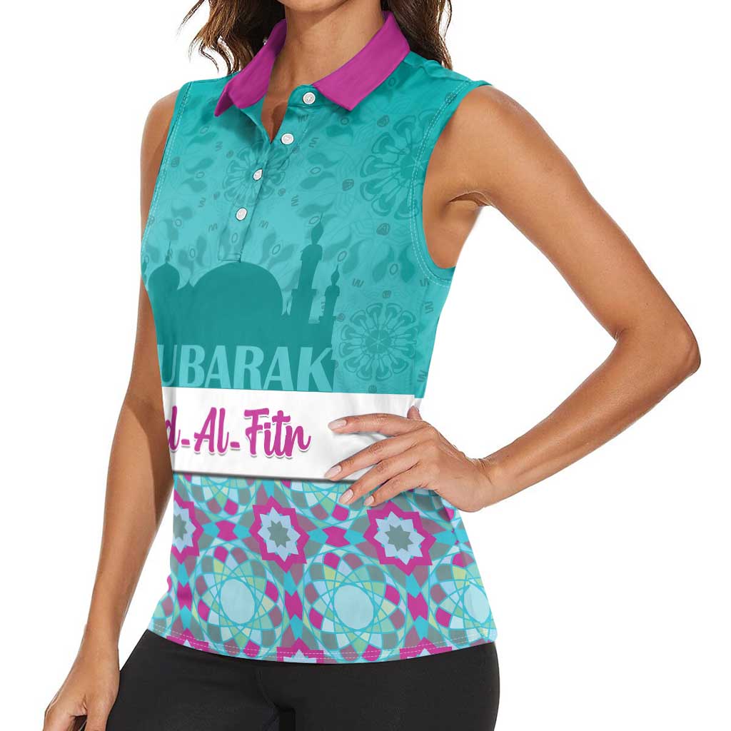 Personalised Eid Mubarak Women Sleeveless Polo Shirt Eid al-Fitr