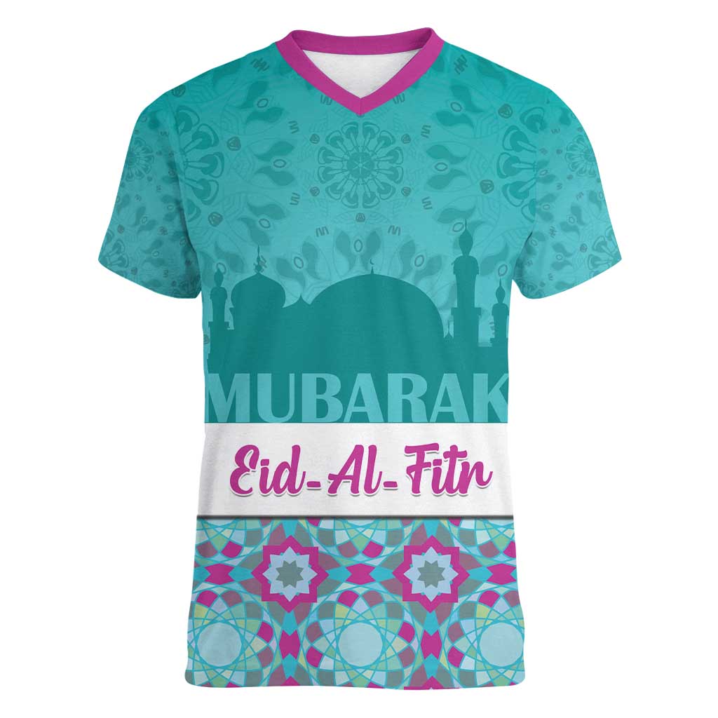 Personalised Eid Mubarak Women V-Neck T-Shirt Eid al-Fitr