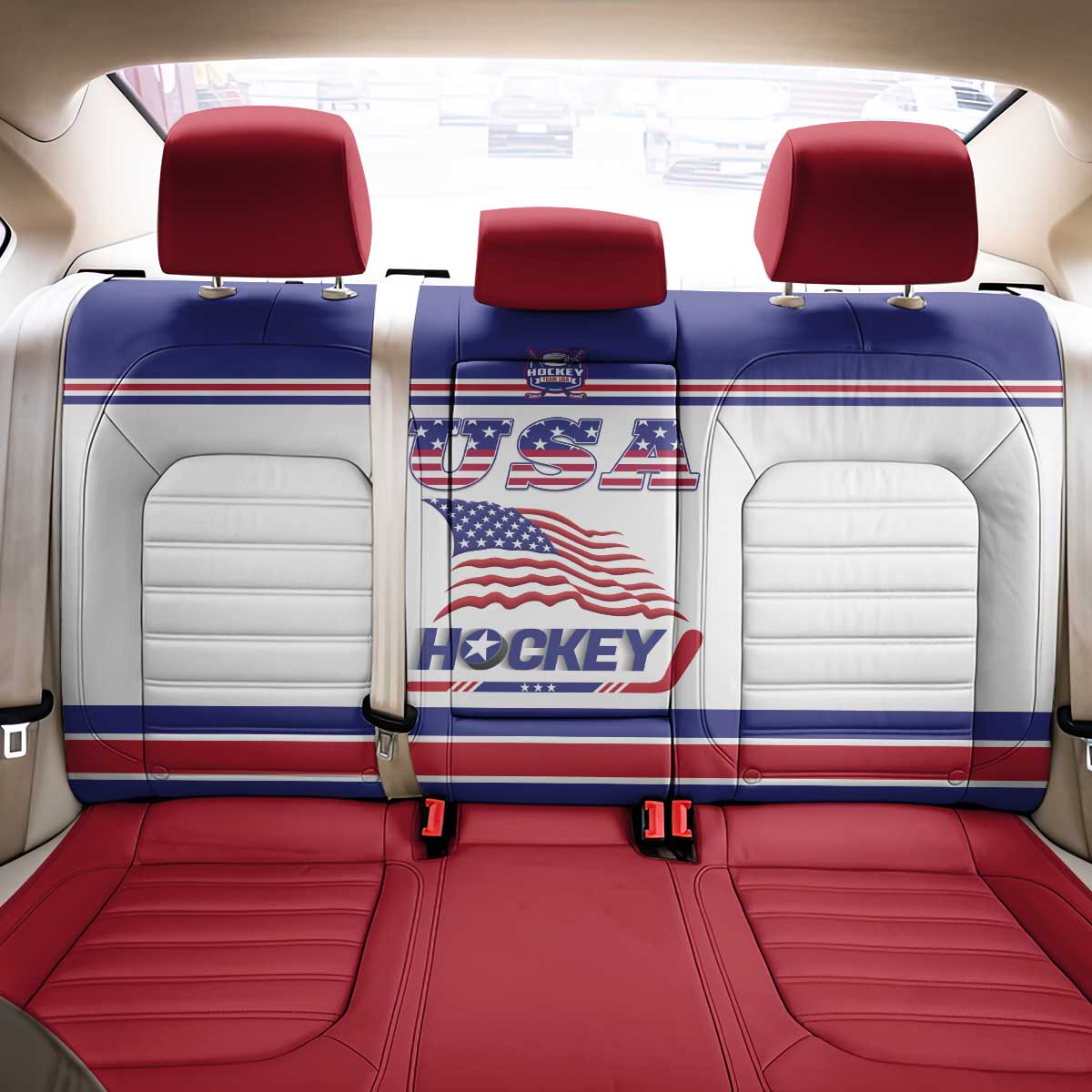 USA Ice Hockey Back Car Seat Cover Old Glory On Ice