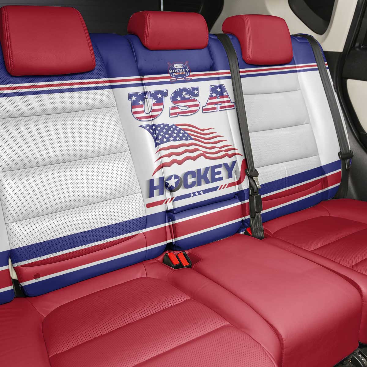 USA Ice Hockey Back Car Seat Cover Old Glory On Ice