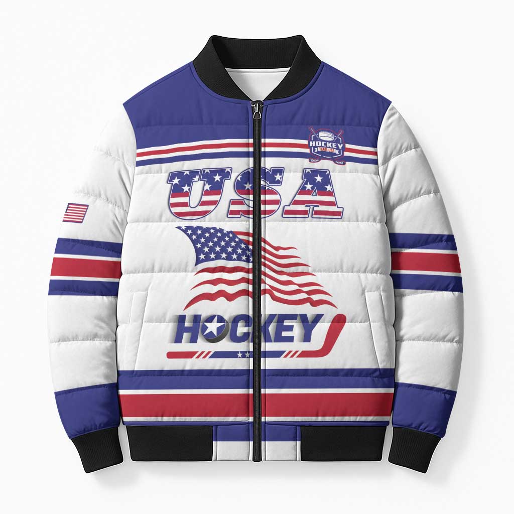 Custom USA Ice Hockey Bomber Puffer Jacket Old Glory On Ice
