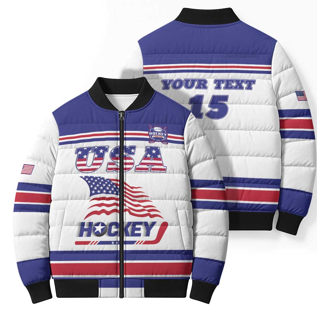 Custom USA Ice Hockey Bomber Puffer Jacket Old Glory On Ice
