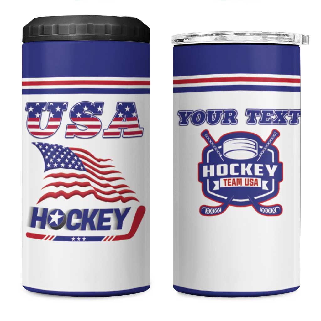 Custom USA Ice Hockey 4 in 1 Can Cooler Tumbler Old Glory On Ice