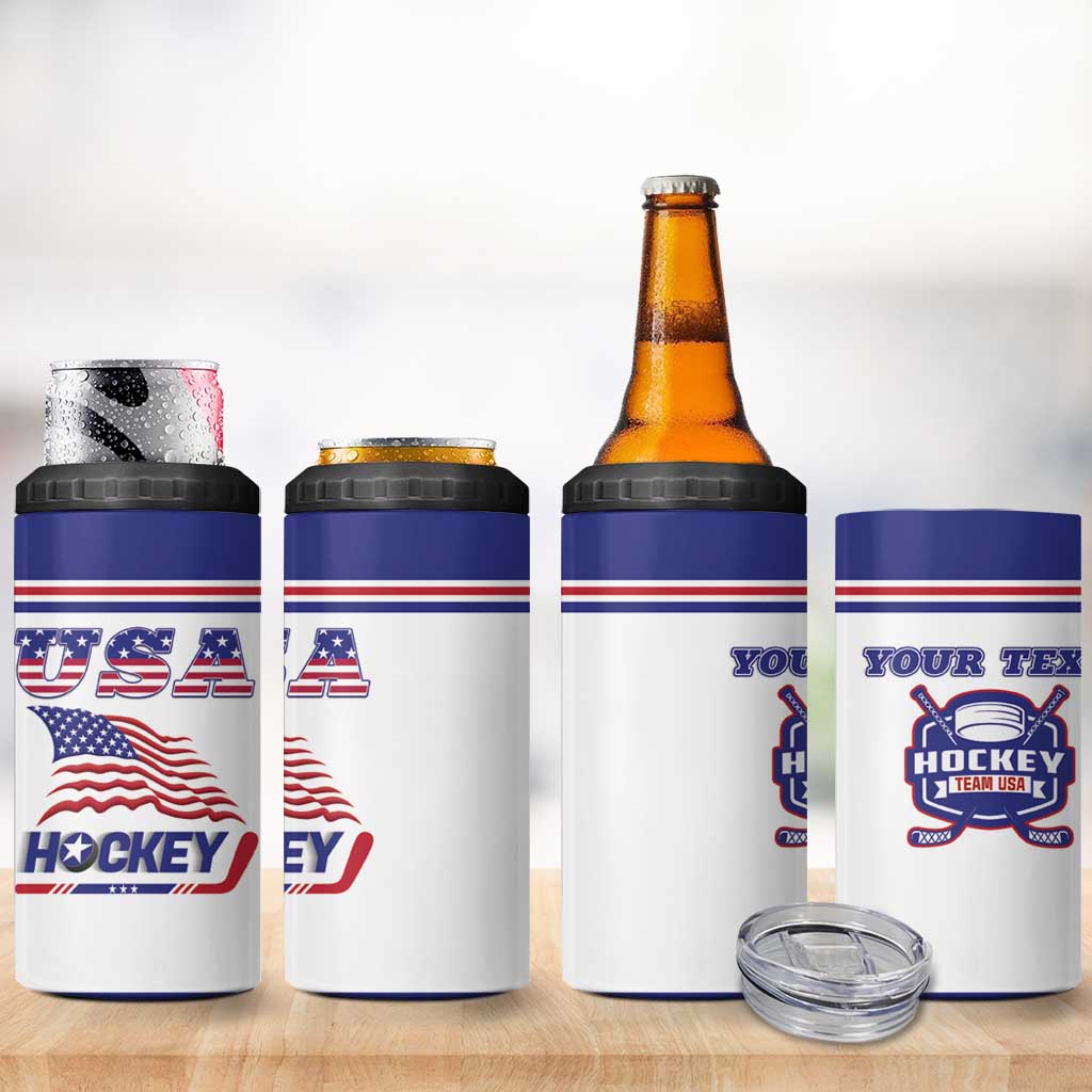 Custom USA Ice Hockey 4 in 1 Can Cooler Tumbler Old Glory On Ice