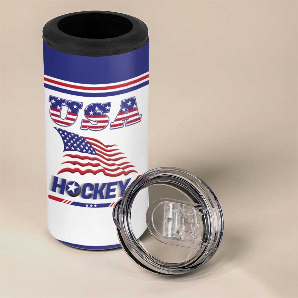 Custom USA Ice Hockey 4 in 1 Can Cooler Tumbler Old Glory On Ice