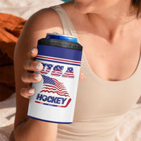 Custom USA Ice Hockey 4 in 1 Can Cooler Tumbler Old Glory On Ice