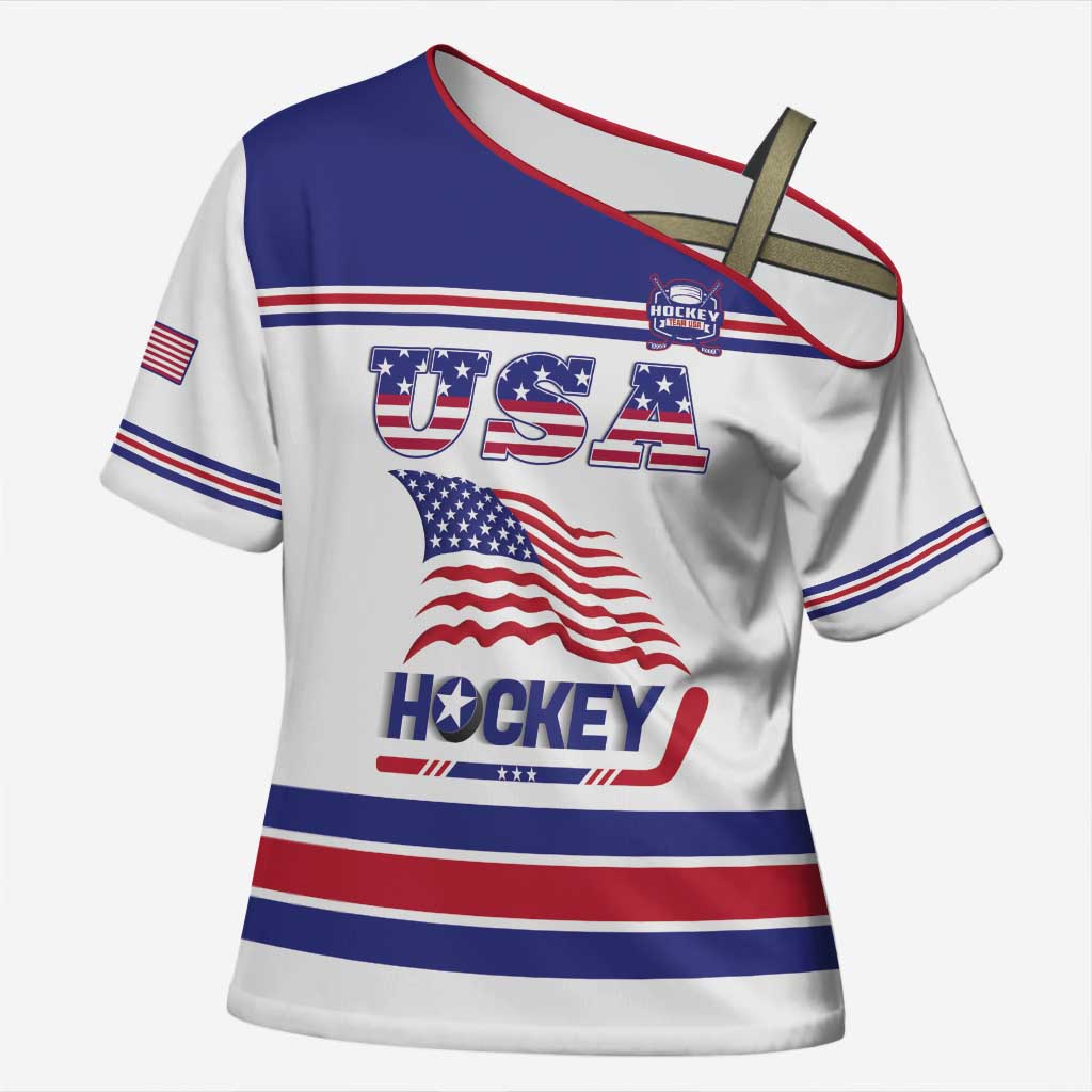 Custom USA Ice Hockey Cross Shoulder Shirt Old Glory On Ice
