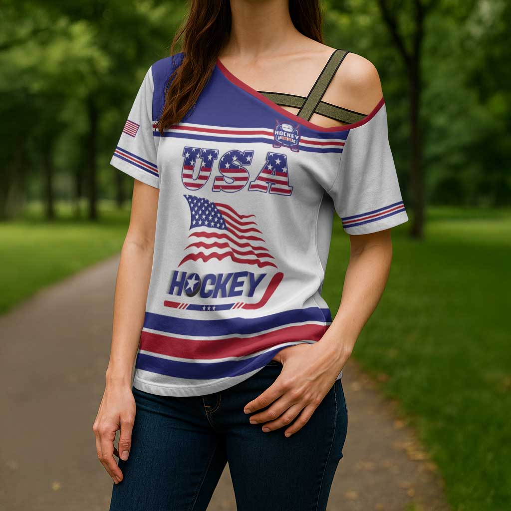 Custom USA Ice Hockey Cross Shoulder Shirt Old Glory On Ice