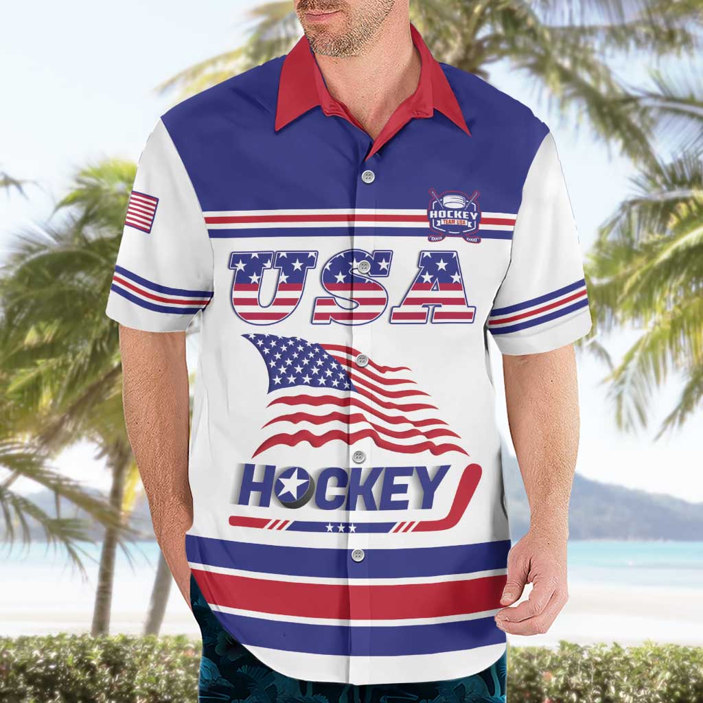 Custom USA Ice Hockey Hawaiian Shirt Old Glory On Ice