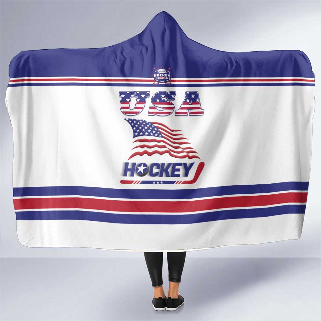 USA Ice Hockey Hooded Blanket Old Glory On Ice