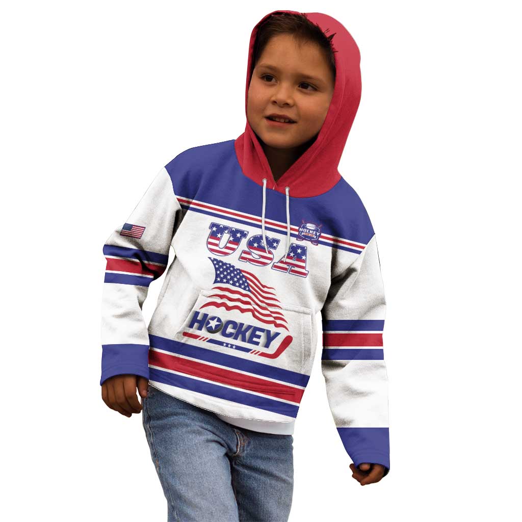 Custom USA Ice Hockey Kid Hoodie Old Glory On Ice