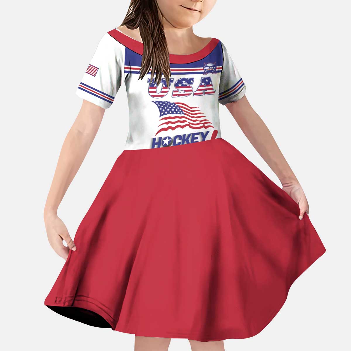 Custom USA Ice Hockey Kid Short Sleeve Dress Old Glory On Ice