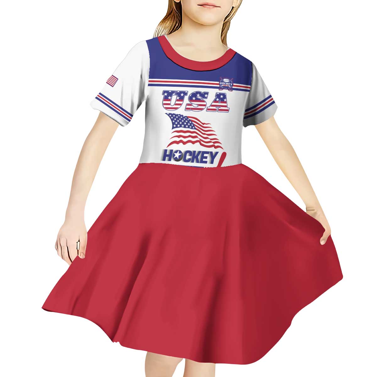 Custom USA Ice Hockey Kid Short Sleeve Dress Old Glory On Ice