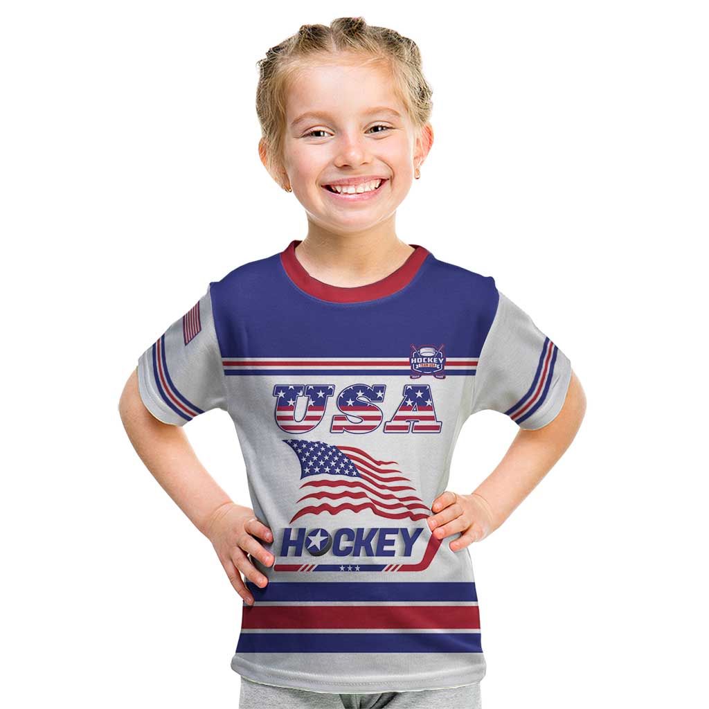 Custom USA Ice Hockey Kid T Shirt Old Glory On Ice