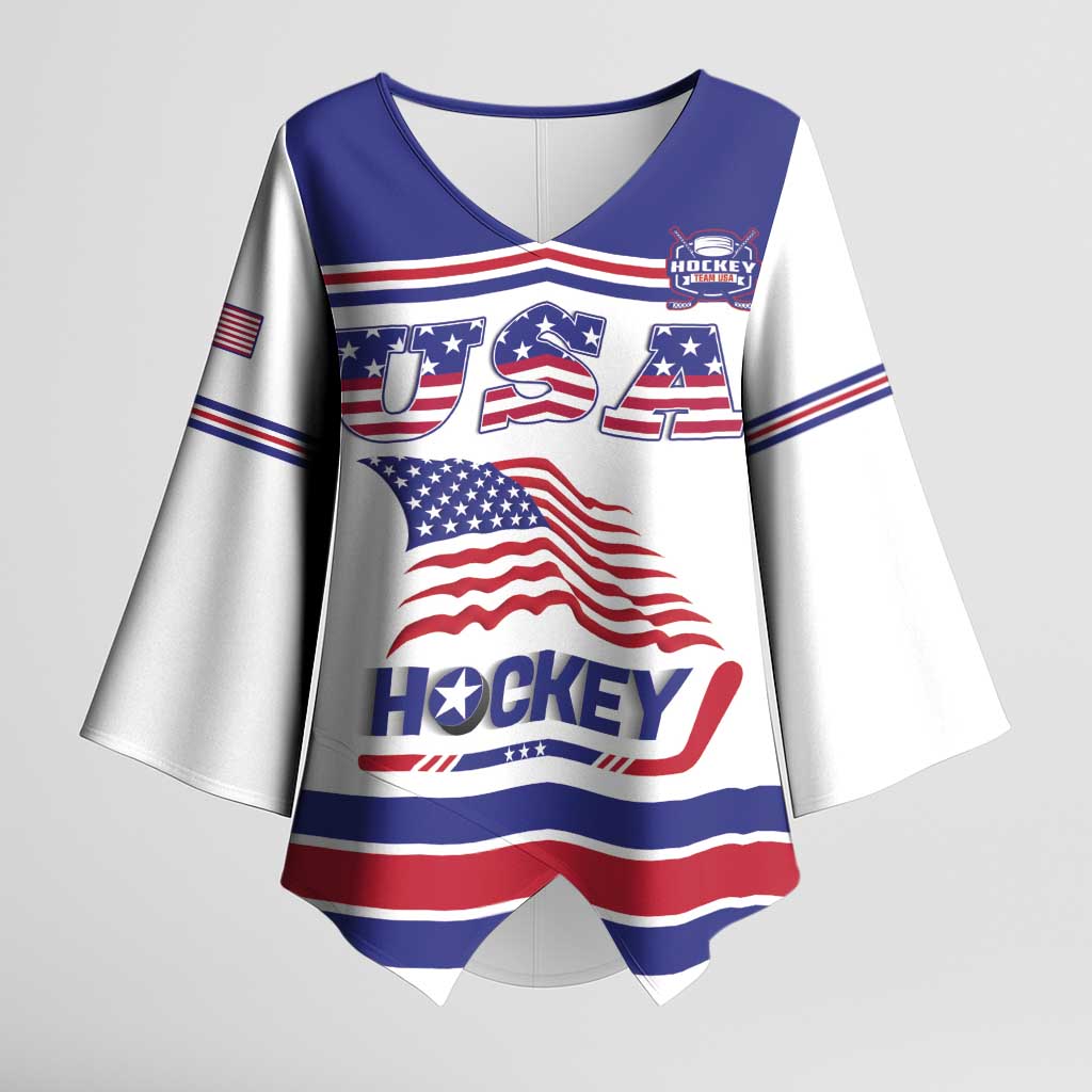 Custom USA Ice Hockey Kimono Sleeve Blouse Old Glory On Ice