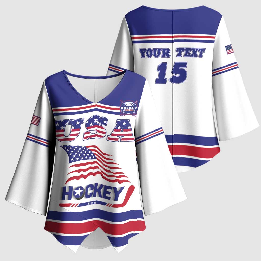 Custom USA Ice Hockey Kimono Sleeve Blouse Old Glory On Ice