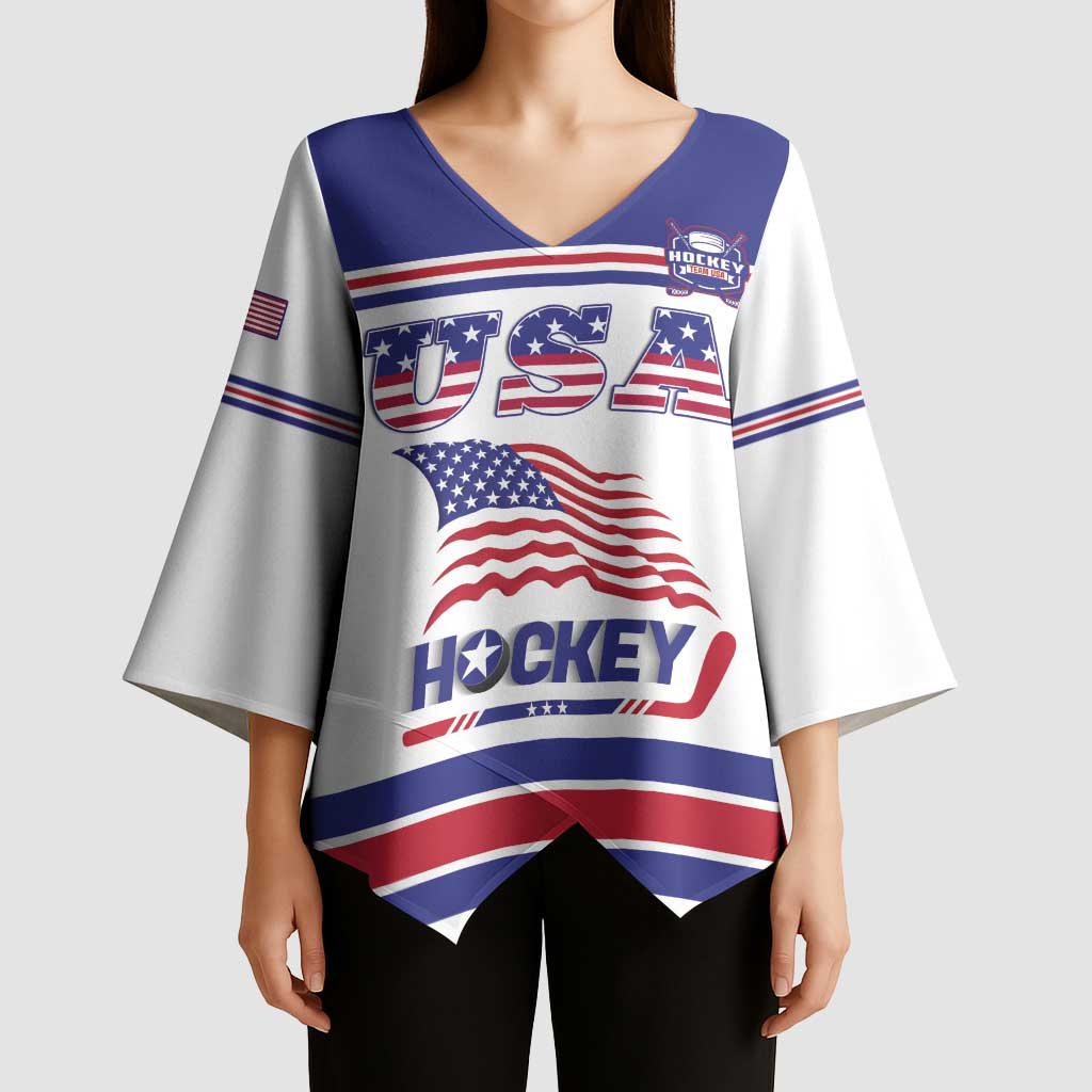 Custom USA Ice Hockey Kimono Sleeve Blouse Old Glory On Ice