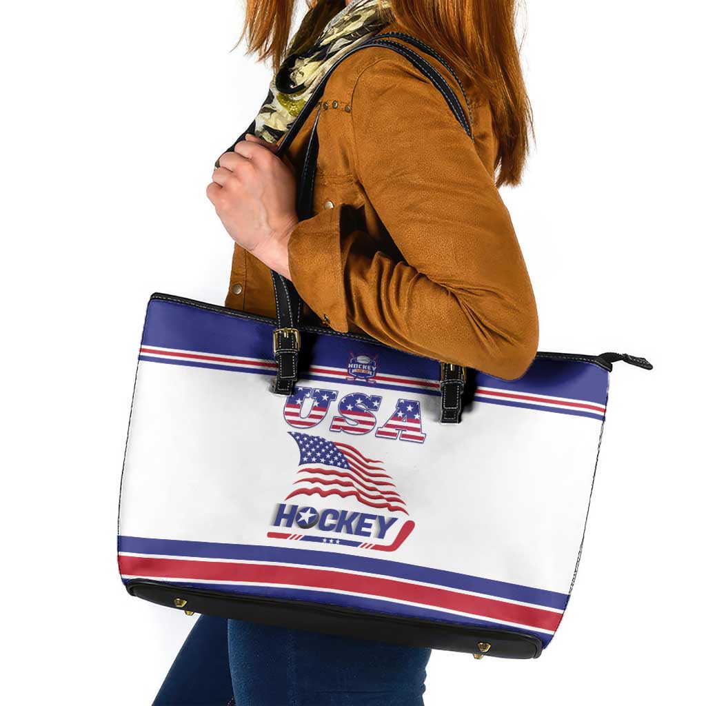 USA Ice Hockey Leather Tote Bag Old Glory On Ice