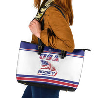 USA Ice Hockey Leather Tote Bag Old Glory On Ice