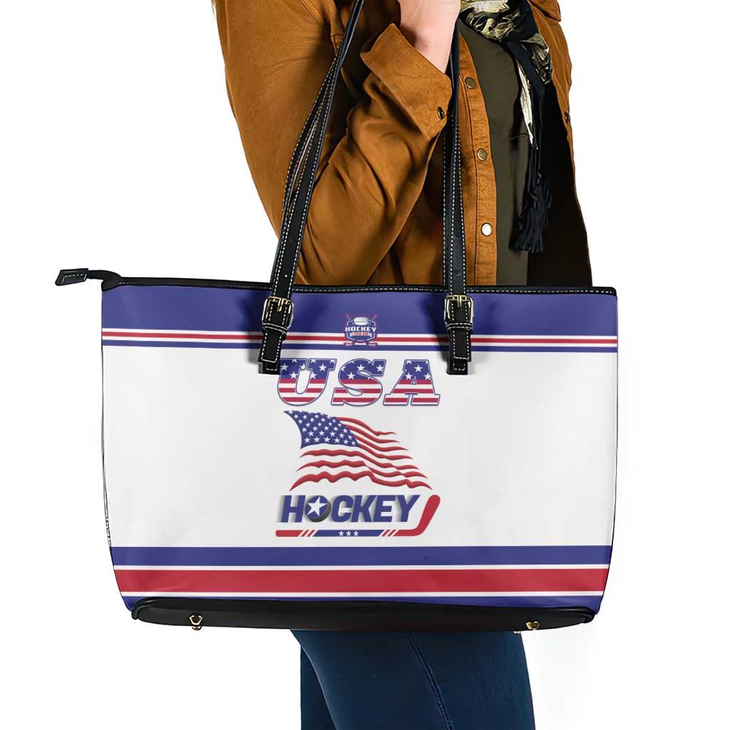 USA Ice Hockey Leather Tote Bag Old Glory On Ice