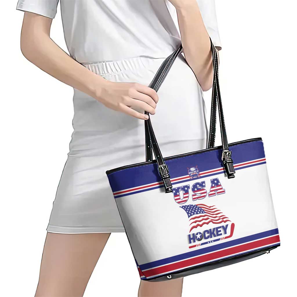 USA Ice Hockey Leather Tote Bag Old Glory On Ice