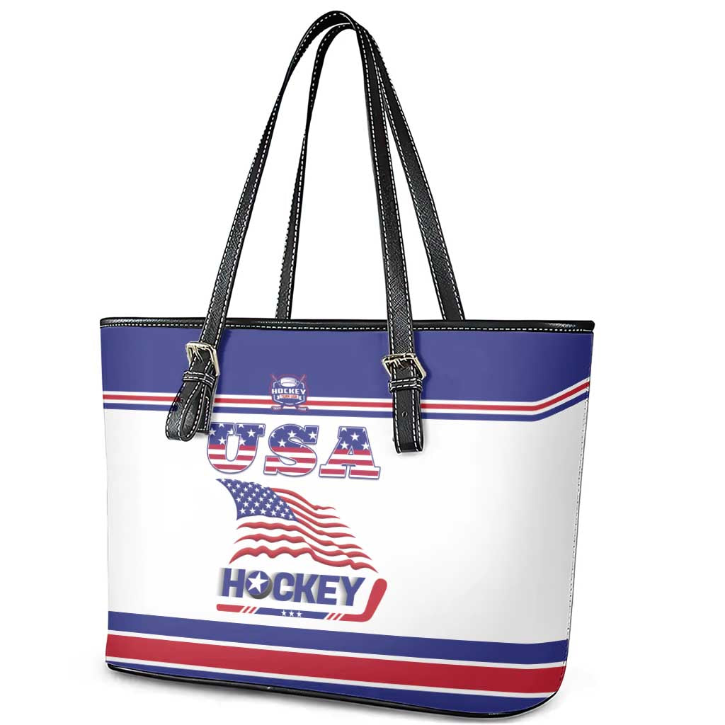 USA Ice Hockey Leather Tote Bag Old Glory On Ice