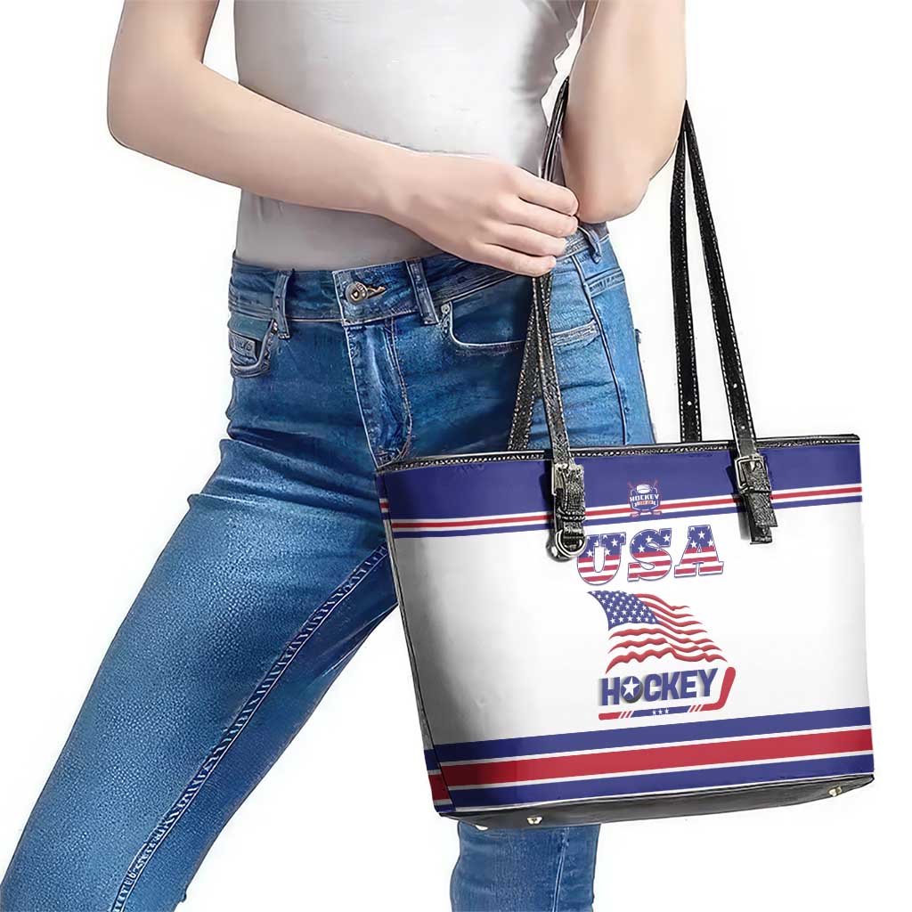 USA Ice Hockey Leather Tote Bag Old Glory On Ice
