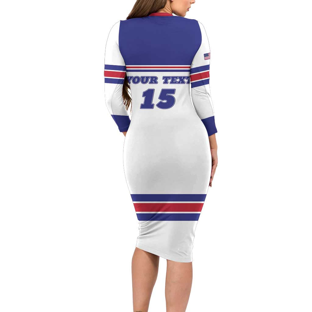 Custom USA Ice Hockey Long Sleeve Bodycon Dress Old Glory On Ice