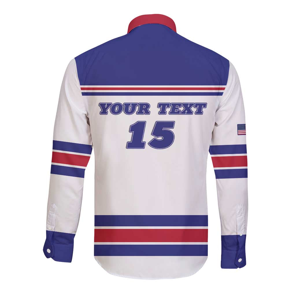 Custom USA Ice Hockey Long Sleeve Button Shirt Old Glory On Ice