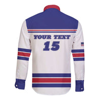 Custom USA Ice Hockey Long Sleeve Button Shirt Old Glory On Ice