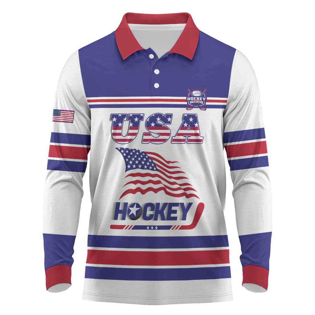 Custom USA Ice Hockey Long Sleeve Polo Shirt Old Glory On Ice