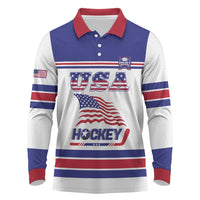 Custom USA Ice Hockey Long Sleeve Polo Shirt Old Glory On Ice