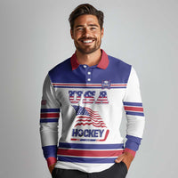 Custom USA Ice Hockey Long Sleeve Polo Shirt Old Glory On Ice