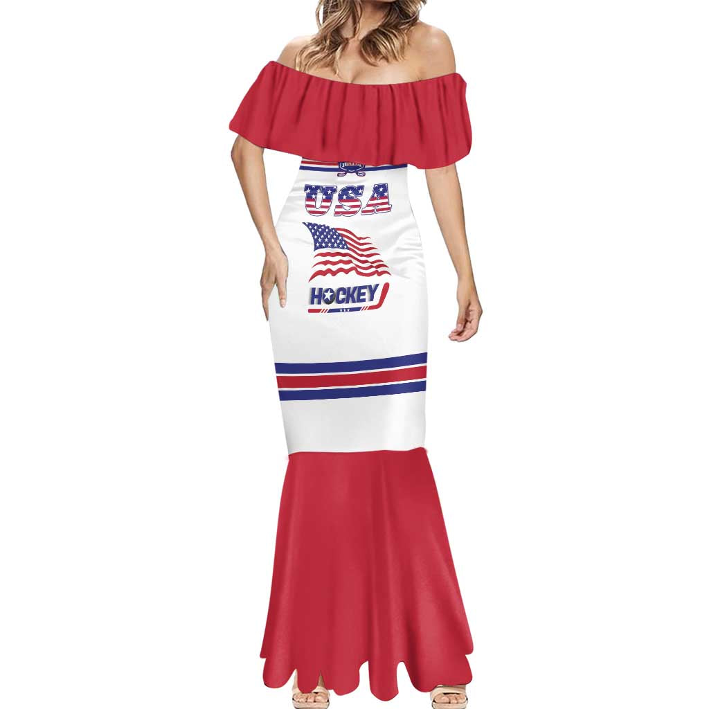 Custom USA Ice Hockey Mermaid Dress Old Glory On Ice