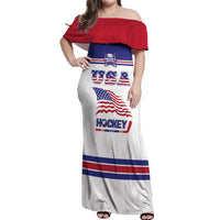 Custom USA Ice Hockey Off Shoulder Maxi Dress Old Glory On Ice