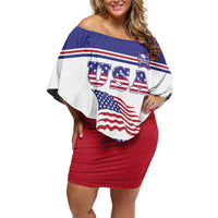 Custom USA Ice Hockey Off Shoulder Short Dress Old Glory On Ice
