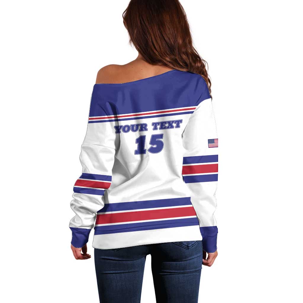 Custom USA Ice Hockey Off Shoulder Sweater Old Glory On Ice