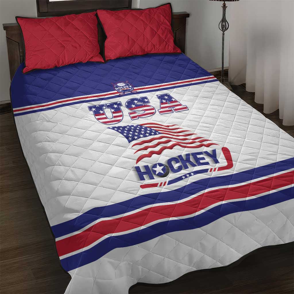 USA Ice Hockey Quilt Bed Set Old Glory On Ice