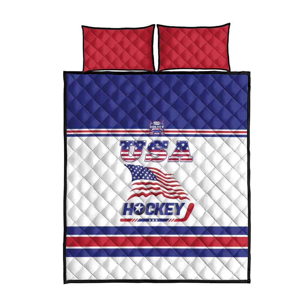 USA Ice Hockey Quilt Bed Set Old Glory On Ice