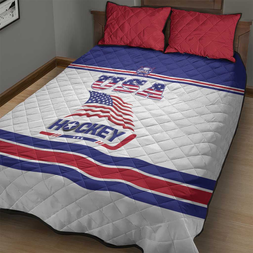 USA Ice Hockey Quilt Bed Set Old Glory On Ice