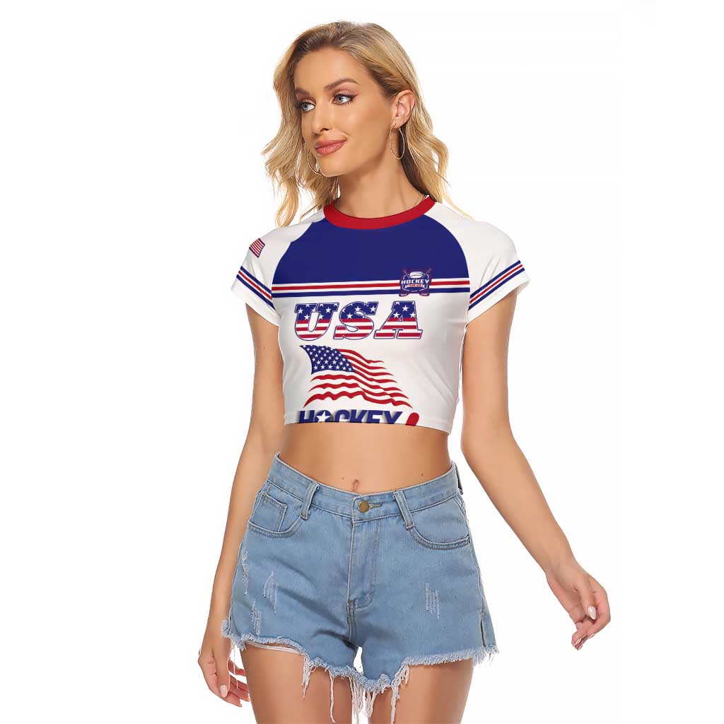 Custom USA Ice Hockey Raglan Cropped T Shirt Old Glory On Ice