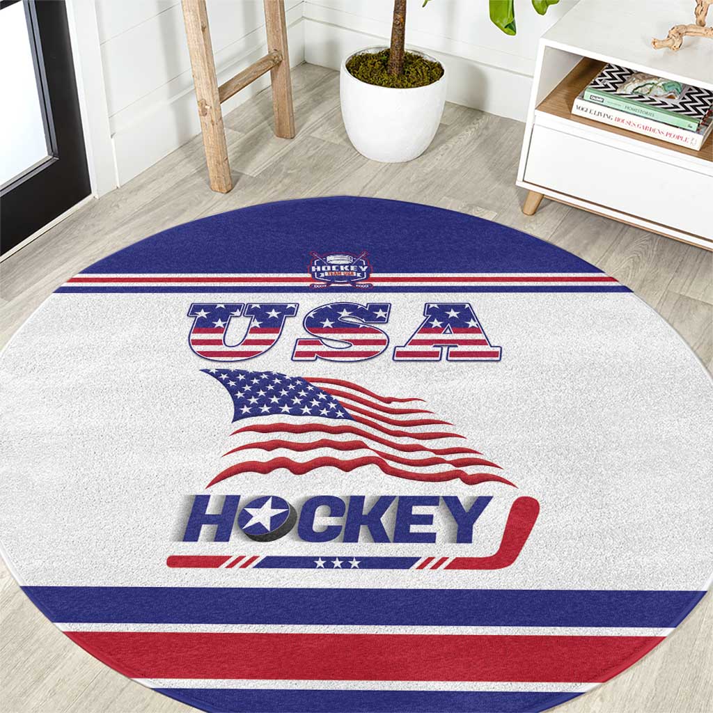 USA Ice Hockey Round Carpet Old Glory On Ice
